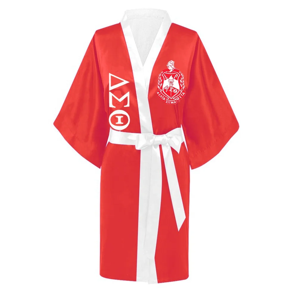 Summer Half Sleeve Sorority Red Greek Letter Delta Sleepwear Pajamas Satin Robe Silk Bathrobe Women Clothes
Summer Half Sleeve Sorority Red Greek Letter Delta Sleepwear Pajamas Satin Robe Silk Bathrobe Women Clothes