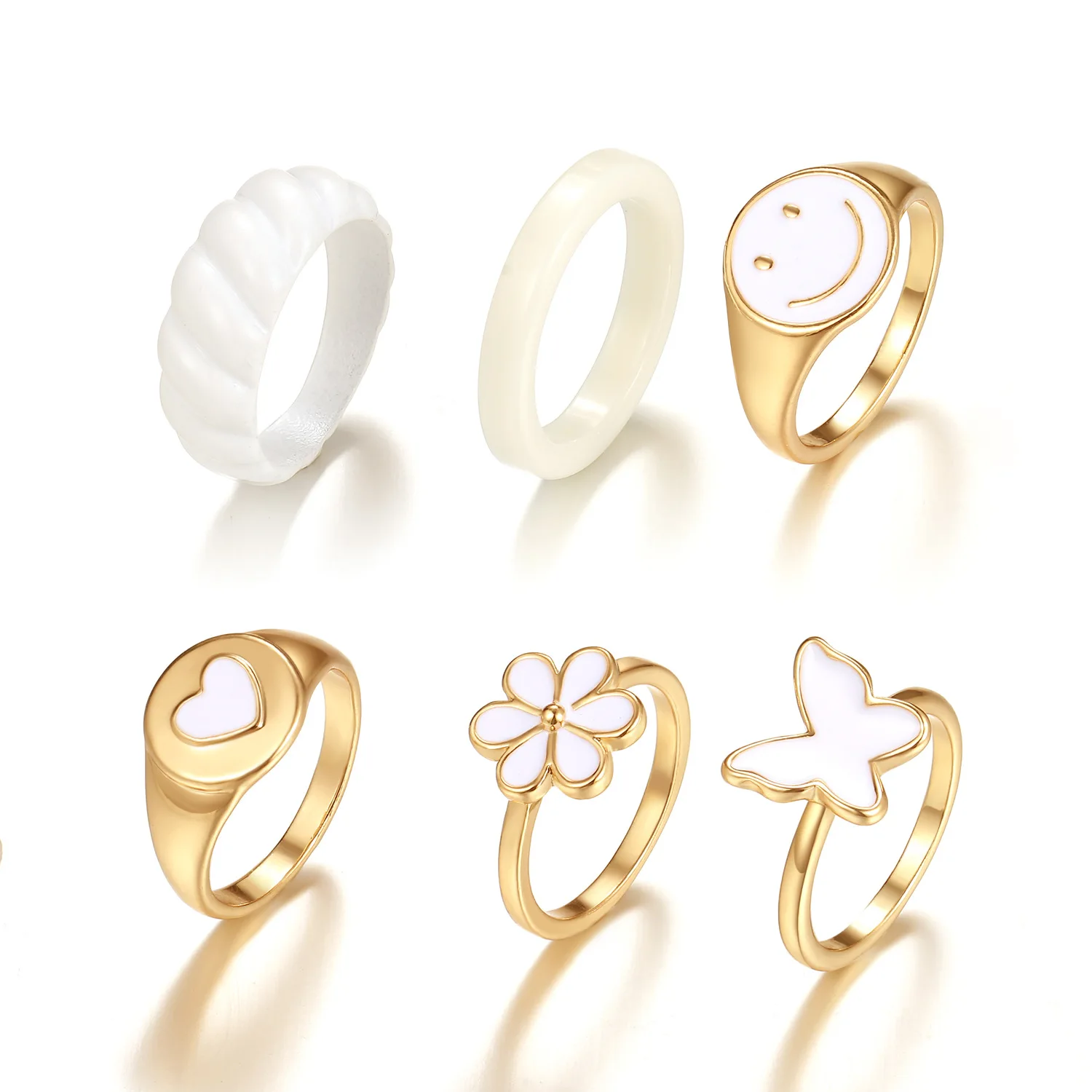 Vintage Finger Nail Ring Smile Face Heart Flower Butterfly Rings 6pcs/sets Enamel Ring Set Women Trendy Opp Bag Alloy Zhejiang
Vintage Finger Nail Ring Smile Face Heart Flower Butterfly Rings 6pcs/sets Enamel Ring Set Women Trendy Opp Bag Alloy Zhejiang