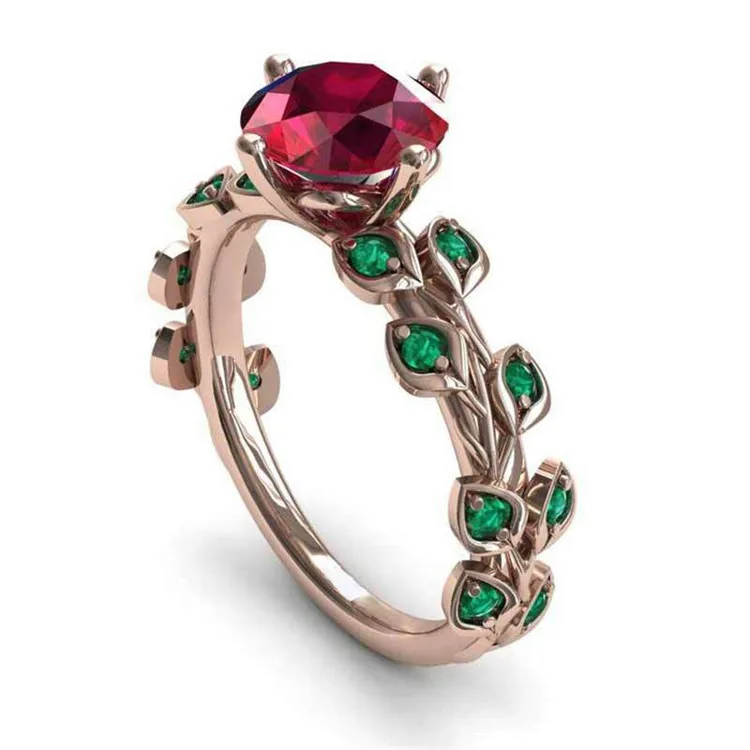 New red flower green leaf fancy diamond ring for women, rose gold plated ring with zircon, Picture shows
New red flower green leaf fancy diamond ring for women, rose gold plated ring with zircon, Picture shows