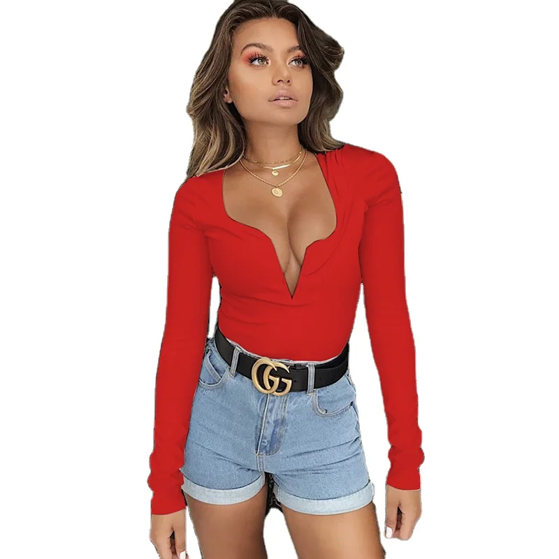 Solid Sexy Jumpsuits Summer Basic Women Deep V Neck Long Sleeve Backless Bodycon Bodysuit, White, red, burgundy, gray, black, lake blue
Solid Sexy Jumpsuits Summer Basic Women Deep V Neck Long Sleeve Backless Bodycon Bodysuit, White, red, burgundy, gray, black, lake blue