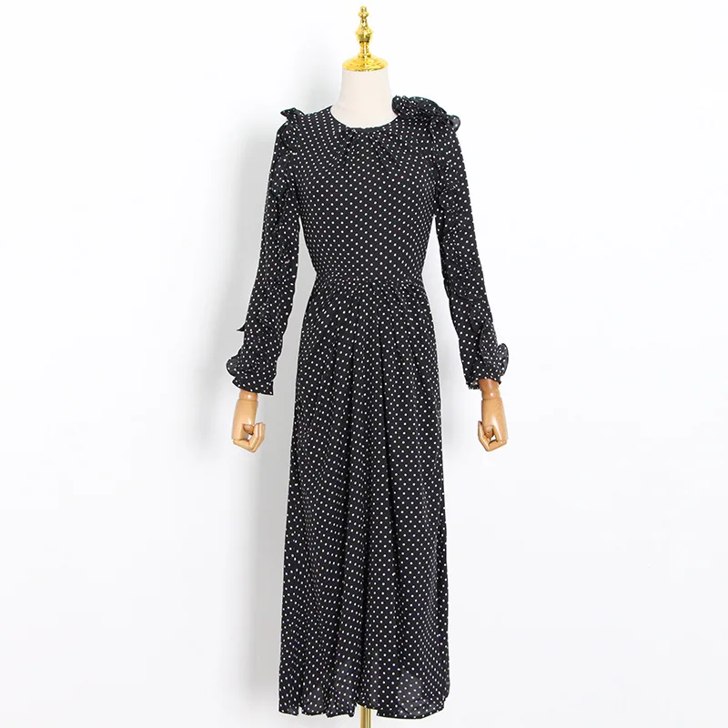 2020 Autumn Fashion Casual Round Neck Polka Dot Dress Lace Long Sleeve Maxi Dresses Women, Black
2020 Autumn Fashion Casual Round Neck Polka Dot Dress Lace Long Sleeve Maxi Dresses Women, Black