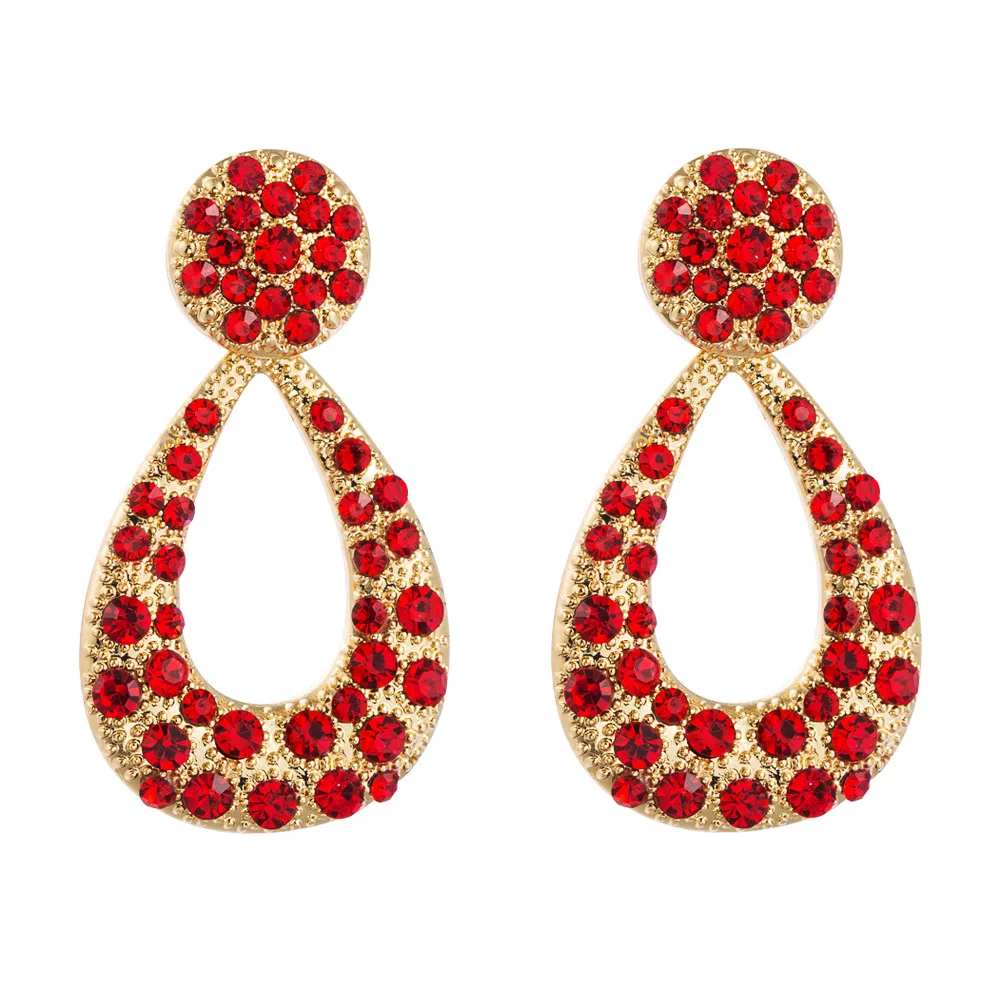 European and American exaggerated personality earring drop shaped alloy set diamond earrings, Red/golden/green
European and American exaggerated personality earring drop shaped alloy set diamond earrings, Red/golden/green