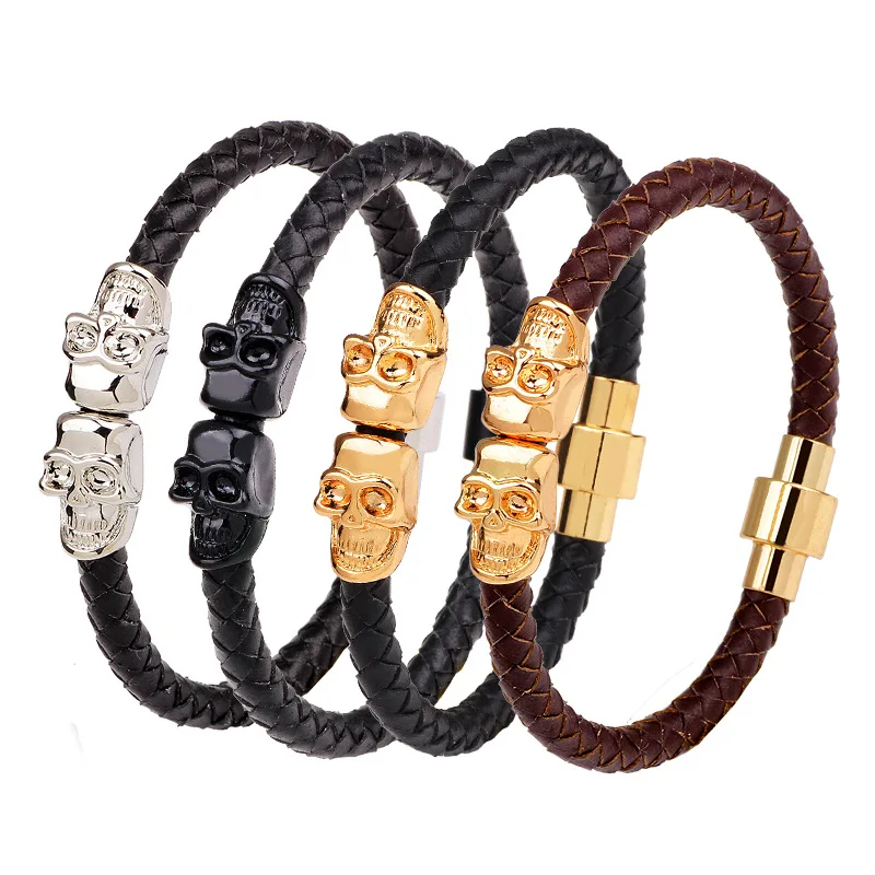 Fashion Retro Leather Bracelet men's skull head woven magnetic buckle bracelet punk accessories Jewelry bracelet for men, Black
Fashion Retro Leather Bracelet men's skull head woven magnetic buckle bracelet punk accessories Jewelry bracelet for men, Black