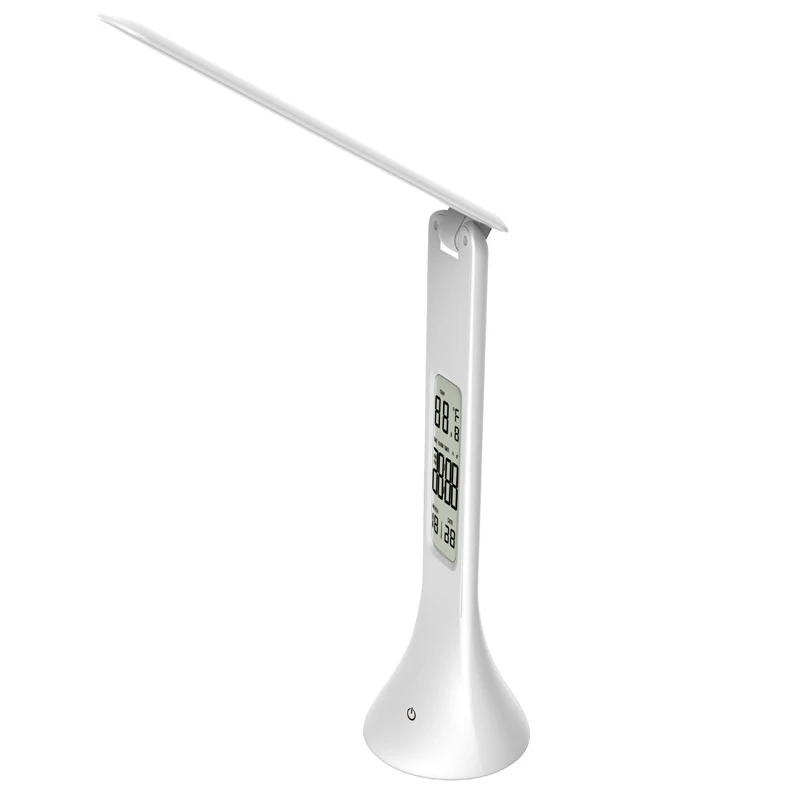 Wireless LED Desk Lamp with Smart Features Clock Date Temperature Adjustable Foldable Table Lamp 3 Level Dimmable