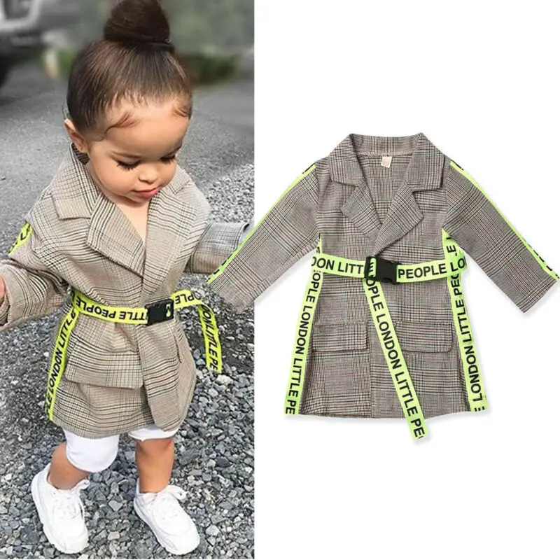 

2019 Fashion Toddler Kids Baby Girl Winter Coats Clothes Belted Plaid Print Coat Jacket Formal Outwear 0-5Y