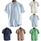Wholesale summer oem custom comfortable causal breathable mens shirt cotton linen short sleeve shirts