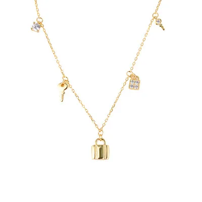 Fashion Design Necklace 18K Gold Plated Lock Sterling Silver Necklace With Charm Key Pendant, Gold,silver
Fashion Design Necklace 18K Gold Plated Lock Sterling Silver Necklace With Charm Key Pendant, Gold,silver