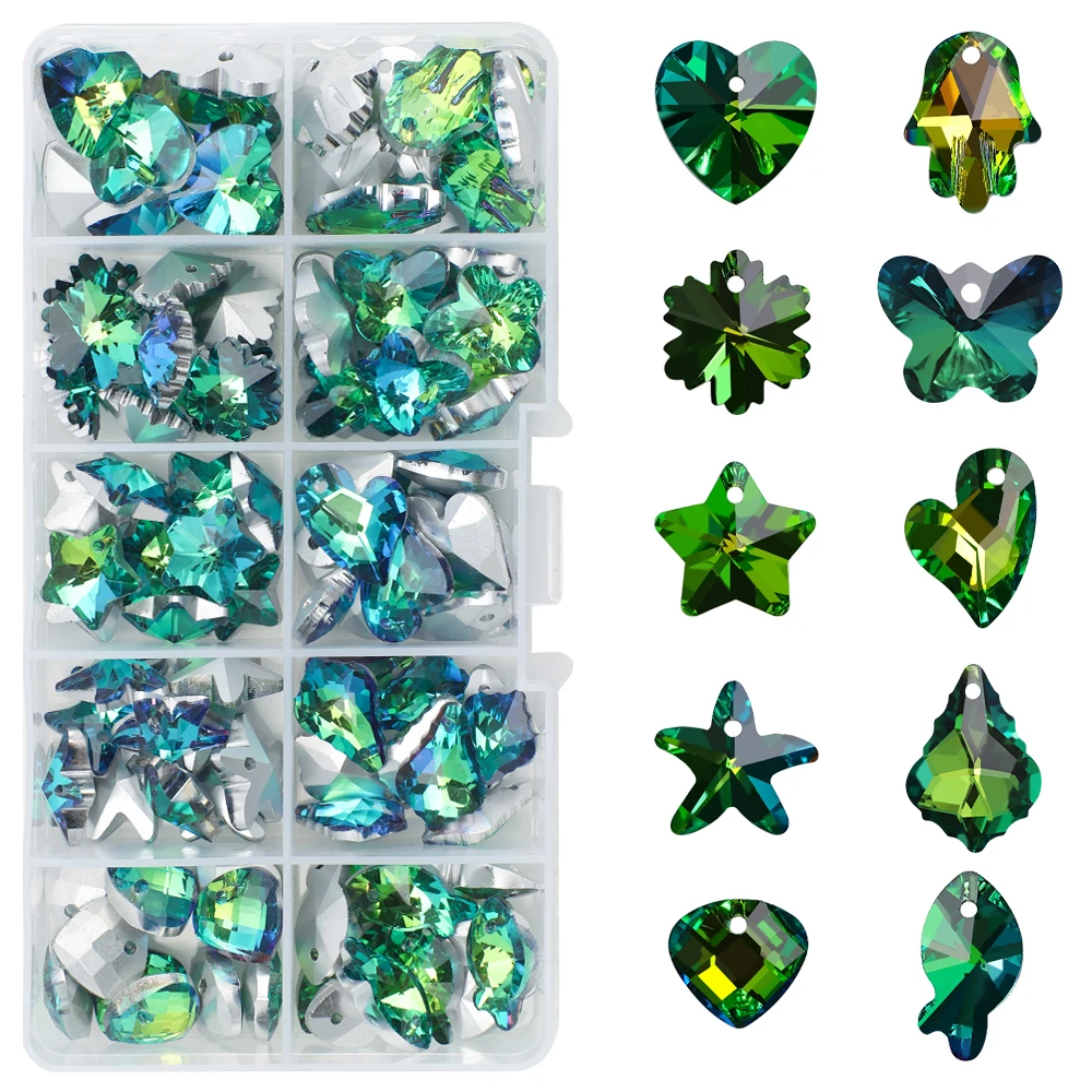 100Pcs Shining Green Charm Pendant Crystal Heart/Butterfly/Star Murano Glass Beads For DIY Necklace Earrings Jewelry Making Kit
100Pcs Shining Green Charm Pendant Crystal Heart/Butterfly/Star Murano Glass Beads For DIY Necklace Earrings Jewelry Making Kit