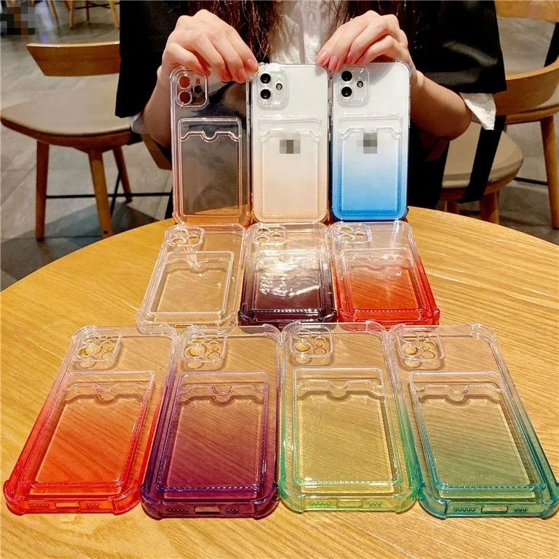 Hot sale Gradient Card Holder Wallet Shockproof TPU Transparent Soft phone Cover case For iphone X XS 11 pro 12 mini 13pro max
Hot sale Gradient Card Holder Wallet Shockproof TPU Transparent Soft phone Cover case For iphone X XS 11 pro 12 mini 13pro max