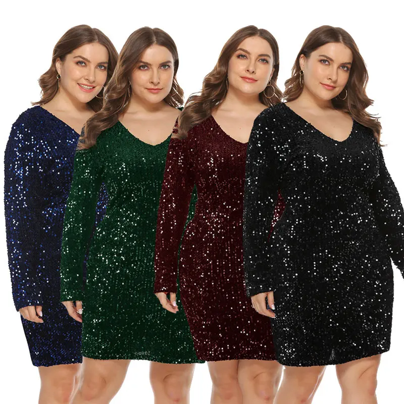 Wholesale Autumn Party Long Sleeve Sexy Bodcon dresses Sequins V Neck Plus Size Dress Women, Shown
Wholesale Autumn Party Long Sleeve Sexy Bodcon dresses Sequins V Neck Plus Size Dress Women, Shown
