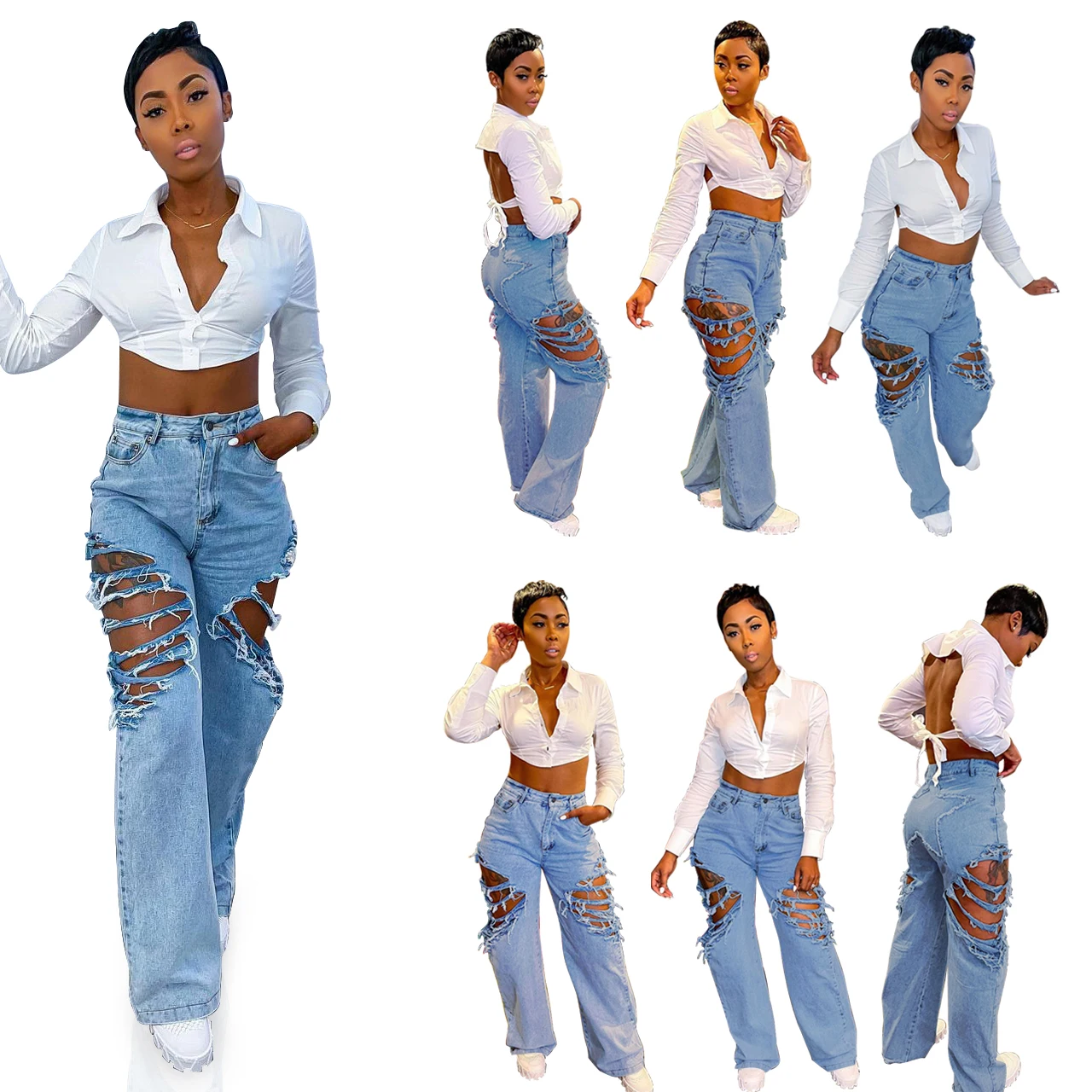 DT-P000016Women Casual Streetwear High Waist Hole Ripped Straight Washed Make Old Plus Size Wide Leg Denim Pants, 1 colors
DT-P000016Women Casual Streetwear High Waist Hole Ripped Straight Washed Make Old Plus Size Wide Leg Denim Pants, 1 colors