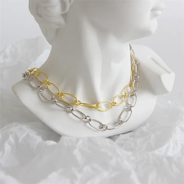 Gold Silver Tone Oval Chain Link Collar necklace Genuine 925 Sterling Silver Link Chain Choker Necklace, As picture
Gold Silver Tone Oval Chain Link Collar necklace Genuine 925 Sterling Silver Link Chain Choker Necklace, As picture