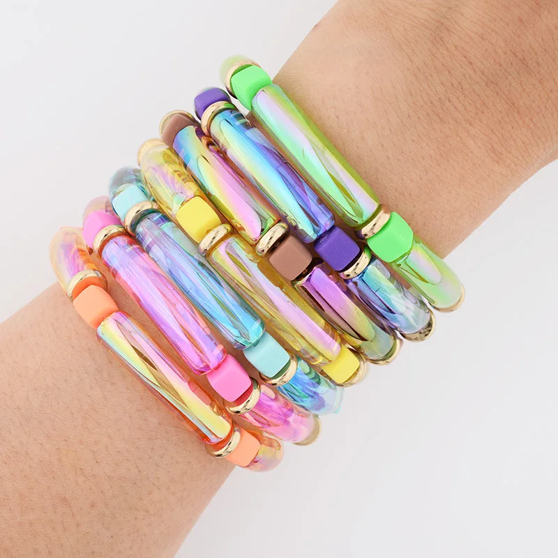 New Bohemian Colorful Acrylic Bamboo Bracelets For Women Wristband Elastic Link Curved Beads Cuff Bracelet Jewelry
New Bohemian Colorful Acrylic Bamboo Bracelets For Women Wristband Elastic Link Curved Beads Cuff Bracelet Jewelry
