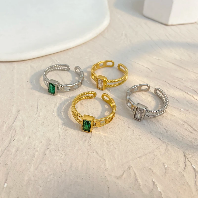 Fashion Jewelry Inlaid Green White Zircon Open Ring Stainless Steel Gold Plated Ring Waterproof
Fashion Jewelry Inlaid Green White Zircon Open Ring Stainless Steel Gold Plated Ring Waterproof