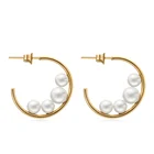 Korean C-Shaped Earrings Stainless Steel Pearl Gold Silver Ring Earrings Color Hoop for Women Wedding Jewelry Kolcyki