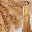 New design top end french gold sequins stone flower embroidered tulle lace fabric