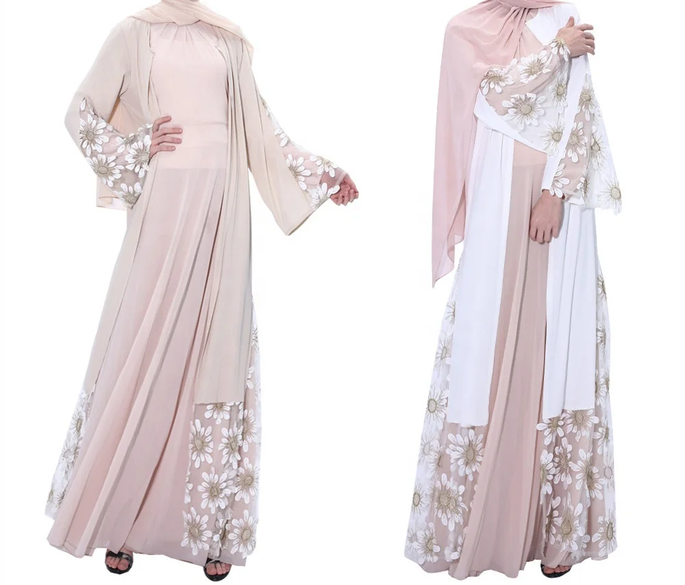 White Summer Trumpet Sleeve Lace Dress Mesh Stitching Outer Wear Muslim Islamic Front Open Abaya Kimono With Lacing Belt, White, beige or customized
White Summer Trumpet Sleeve Lace Dress Mesh Stitching Outer Wear Muslim Islamic Front Open Abaya Kimono With Lacing Belt, White, beige or customized