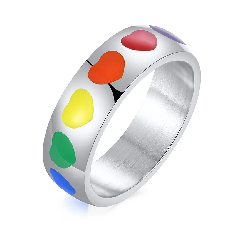 Love Heart Ring in Rainbow Colors Titanium Steel Drop Glue Design Fashion Religious Jewelry for Parties Made Stainless Steel
Love Heart Ring in Rainbow Colors Titanium Steel Drop Glue Design Fashion Religious Jewelry for Parties Made Stainless Steel