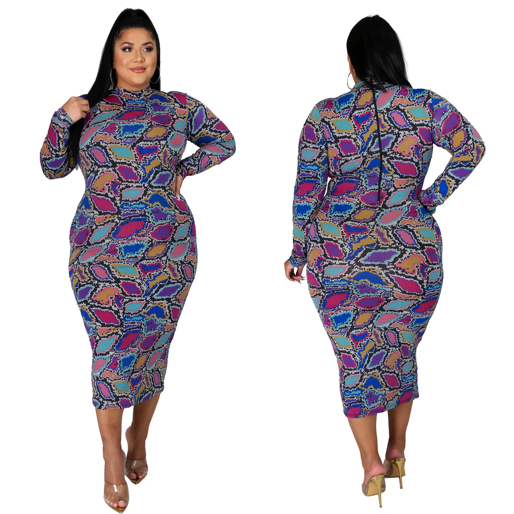 ORAJ4320 Zipper both sides wear long sleeves printed maxi dresses women plus size dress, As shown 
ORAJ4320 Zipper both sides wear long sleeves printed maxi dresses women plus size dress, As shown
