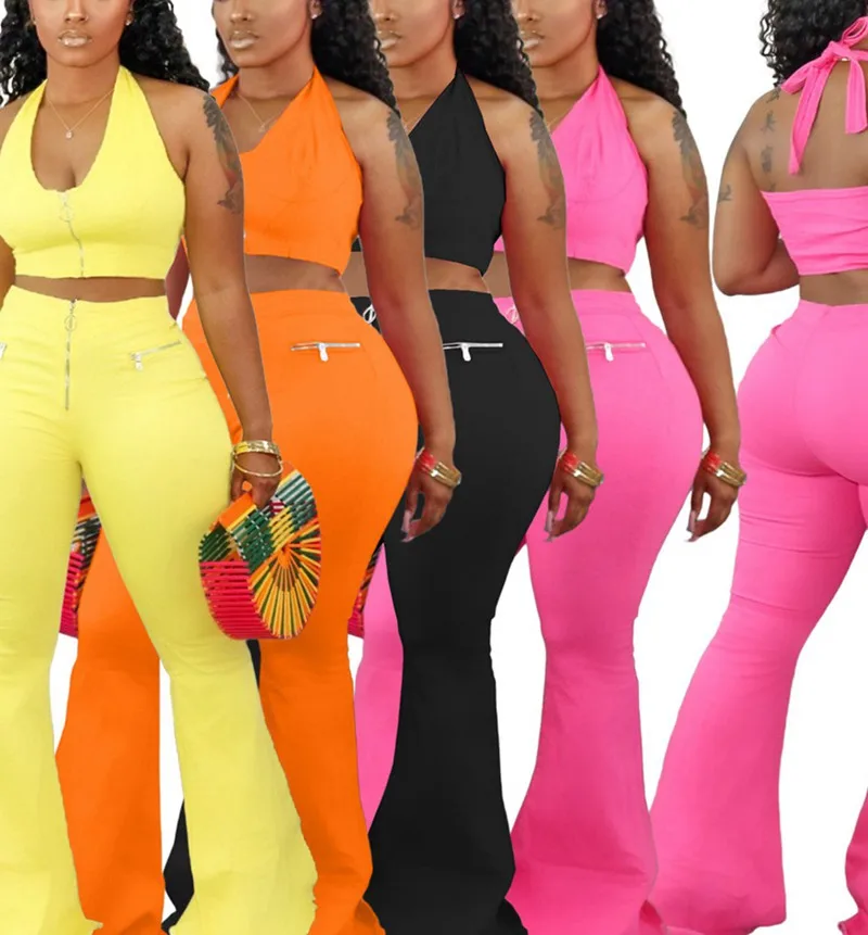 Women Set Two Pieces Sets Tracksuits Halter Neck Crop Tops & Flare Bellbottom Pants Suit Fitness Outfits Matching Set, Picture
Women Set Two Pieces Sets Tracksuits Halter Neck Crop Tops & Flare Bellbottom Pants Suit Fitness Outfits Matching Set, Picture