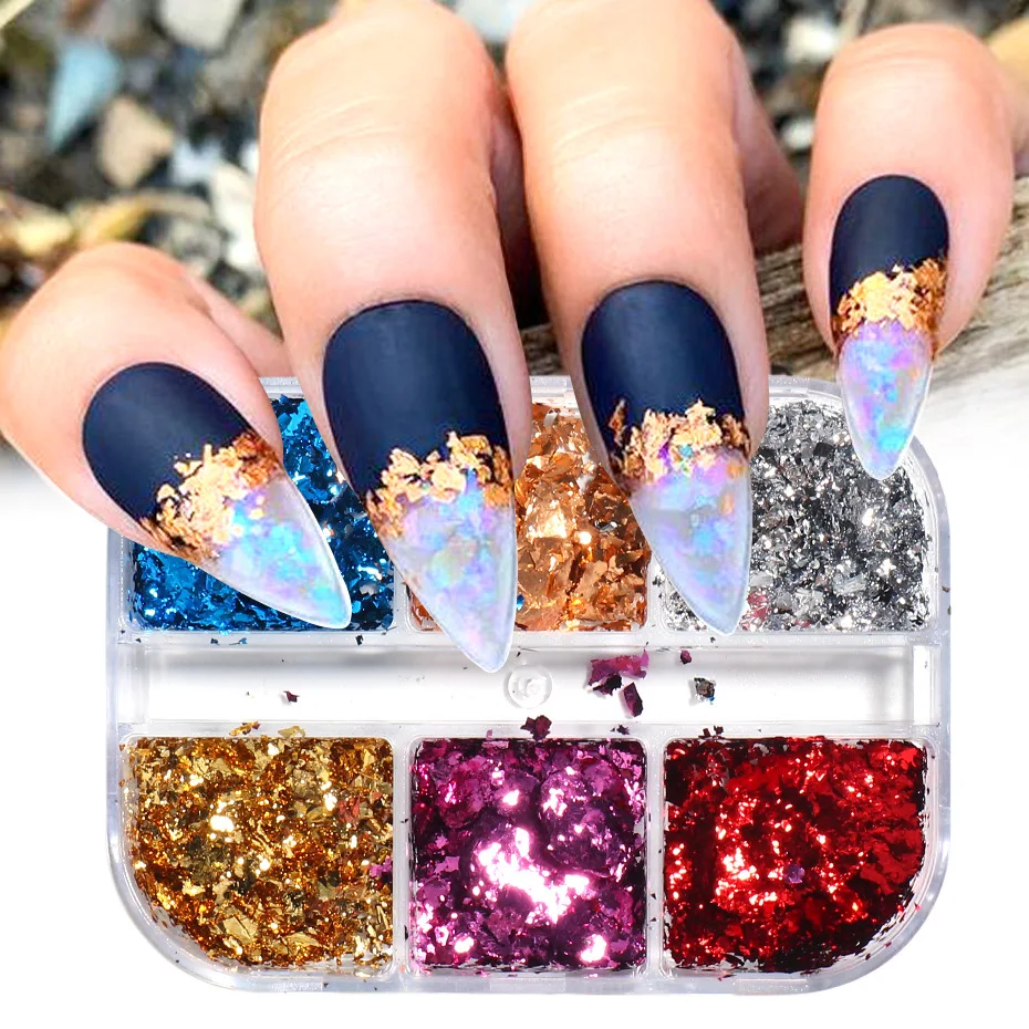 6 Grid/Set Gold Foils Paper Nails Chameleon Glitter Flakes Paillette Aluminum Nail Design Shinny Nail Art Decoration Accessories
6 Grid/Set Gold Foils Paper Nails Chameleon Glitter Flakes Paillette Aluminum Nail Design Shinny Nail Art Decoration Accessories