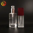 Factory sale 30ml 50ml square clear frosted liquid foundation glass bottle with lotion pump