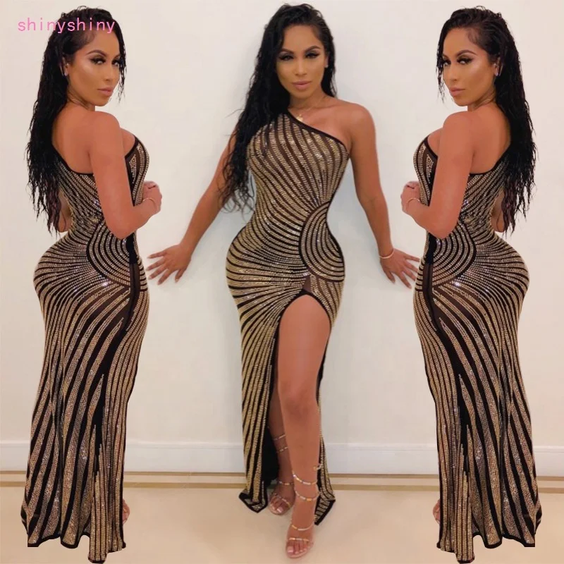 Hot sale ladies Sequined Oblique Shoulder prom evening dresses high split transparent tight maxi dress women Bodycon Dress, Golden
Hot sale ladies Sequined Oblique Shoulder prom evening dresses high split transparent tight maxi dress women Bodycon Dress, Golden