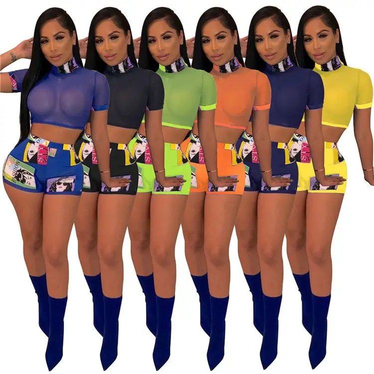 Hot Sell Summer Sexy Mesh Crop Top And Print Pants Women Clothing Matching Sets 2 Pcs Outfits Two Piece Short Set
Hot Sell Summer Sexy Mesh Crop Top And Print Pants Women Clothing Matching Sets 2 Pcs Outfits Two Piece Short Set