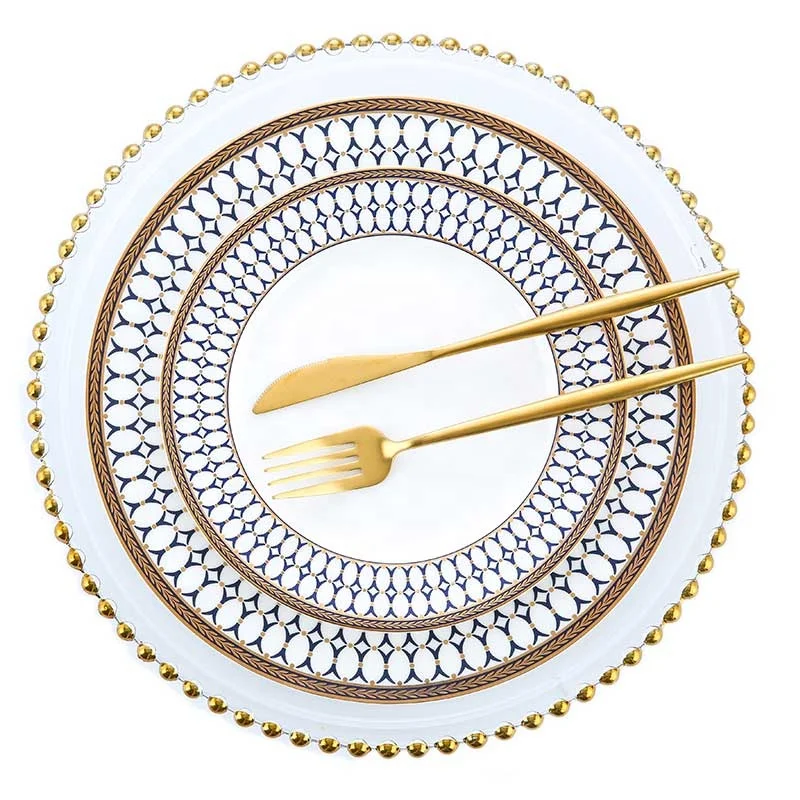 High End Wedding Events Charger Plates Sets Round Porcelain Clear Glass Dinnerware With Gold Rim Dining Plates
High End Wedding Events Charger Plates Sets Round Porcelain Clear Glass Dinnerware With Gold Rim Dining Plates