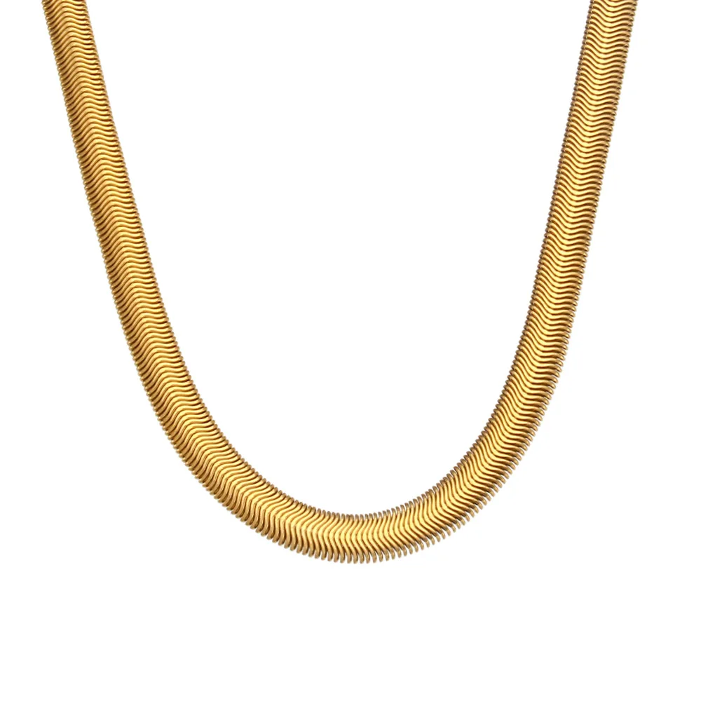 Fashion Stainless Steel Gold Plated Jewelry Wide Blade Chain Necklace Premium Flat Snake Bone Chain Necklace for Women Girls
Fashion Stainless Steel Gold Plated Jewelry Wide Blade Chain Necklace Premium Flat Snake Bone Chain Necklace for Women Girls