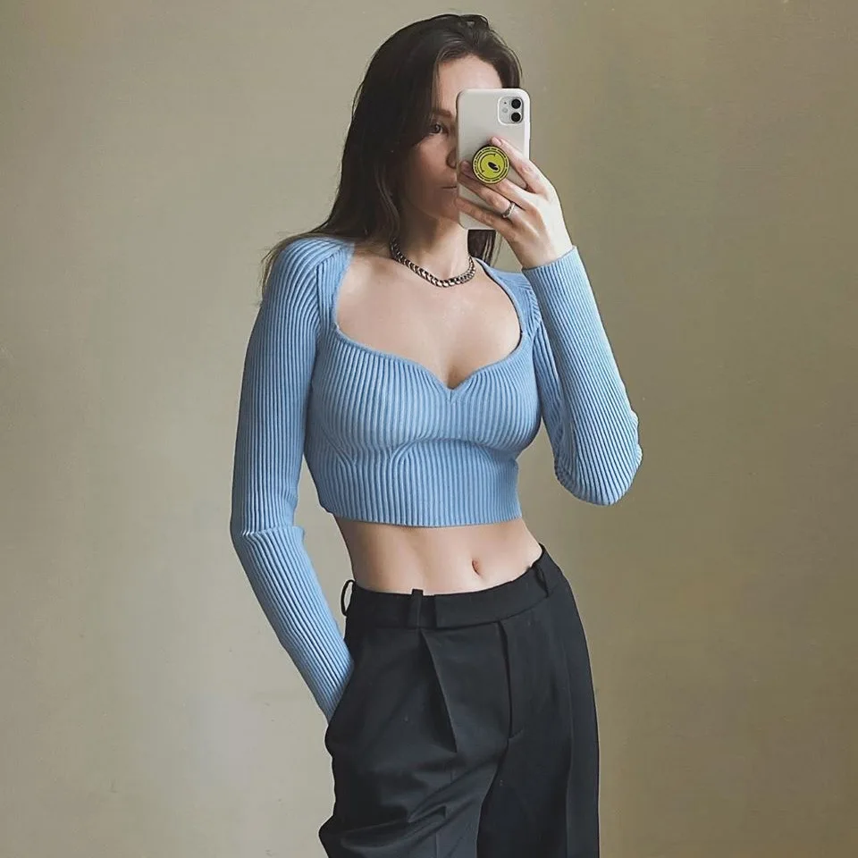 New Sexy Tops Sweet Heart V Neck Long Sleeve Knit Fall Cropped Women Sweater 2020, Customized color
New Sexy Tops Sweet Heart V Neck Long Sleeve Knit Fall Cropped Women Sweater 2020, Customized color