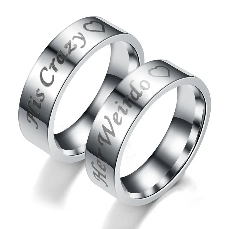 

Wholesale Fashion His Crazy Her Weirdo Couple Jewelry Silver Stainless Steel Ring