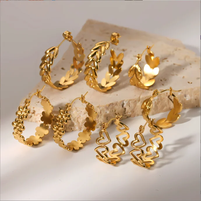 

New C-shaped Twisted dangle Earrings Women Stainless Steel Flower leaves hoop 18k gold plated Earrings Fashion Jewelry