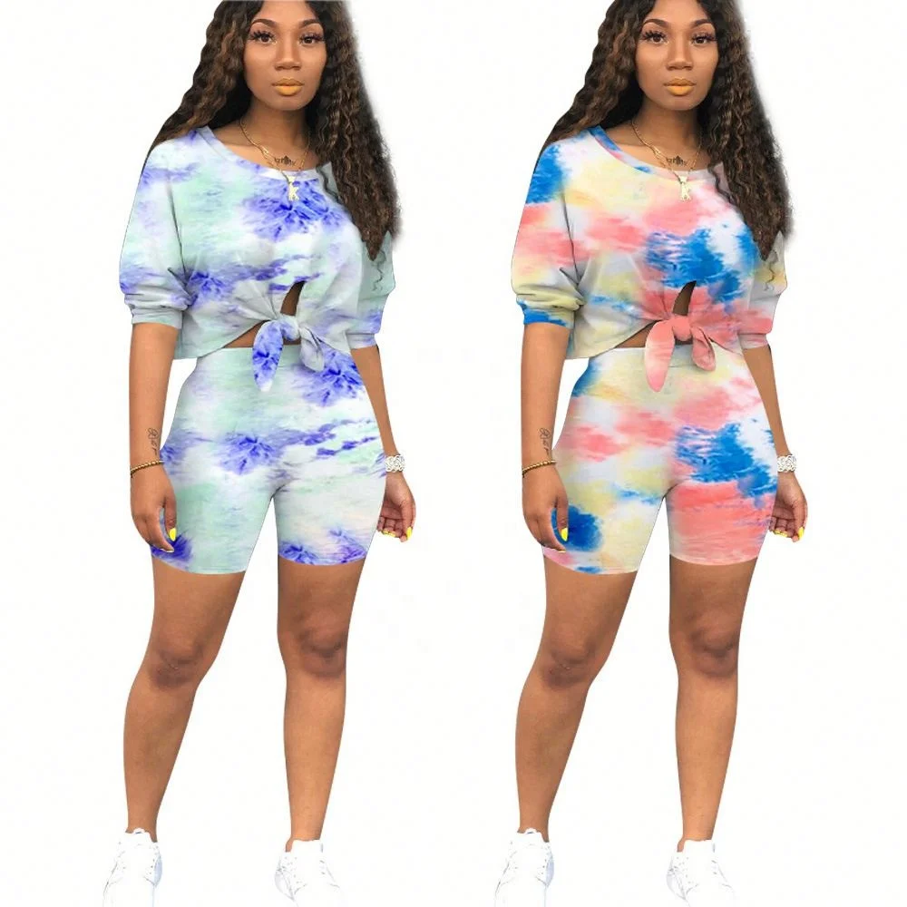 Women Casual Set Tie-dye Print Short Sleeve T-shirt Shorts 2 Pieces Set in Stock, Picture
Women Casual Set Tie-dye Print Short Sleeve T-shirt Shorts 2 Pieces Set in Stock, Picture