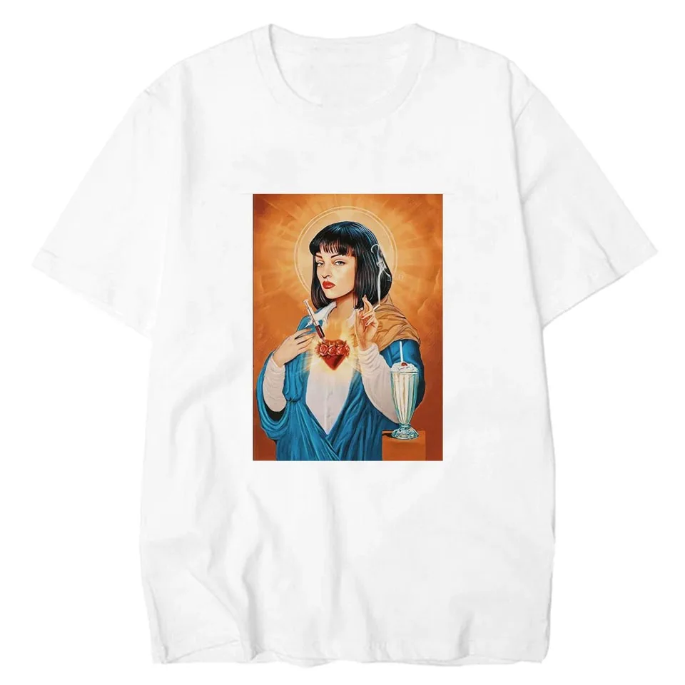 

Wholesale Movie Pulp Fiction Funny Print T-Shirt Jules and Mia Spoof T Shirt Men Casual Tshirt Male/female Harajuku Top tees