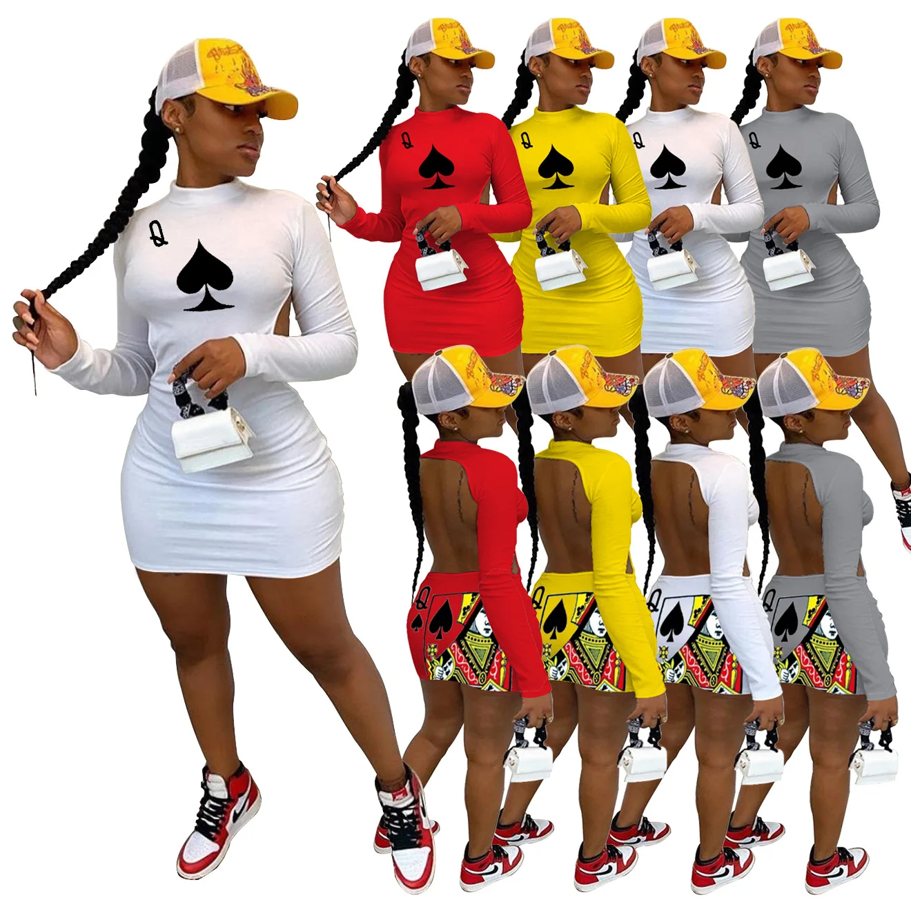 Fashion Casual Women Sexy Clubwear Dress Poker Spades Halter Long Sleeve Backless Bodycon Dresses
Fashion Casual Women Sexy Clubwear Dress Poker Spades Halter Long Sleeve Backless Bodycon Dresses