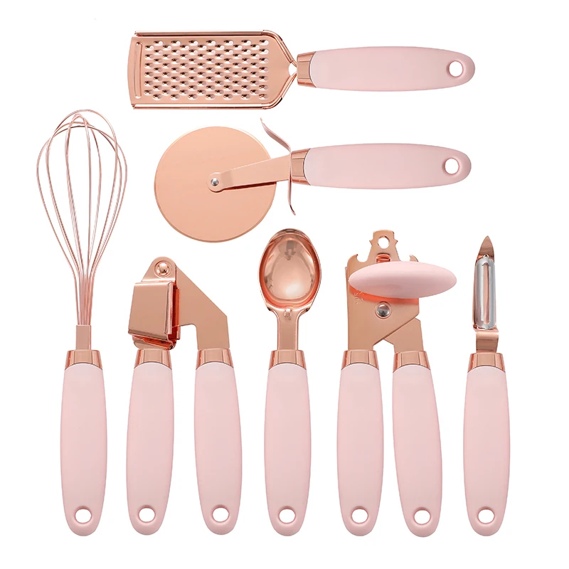 Kitchen Utensils Set 2022 Rose Gold Utensils 7 piece Set Silicone handle Non-stick Cooking Tools Set Kitchen Gadgets, Customized color acceptable
Kitchen Utensils Set 2022 Rose Gold Utensils 7 piece Set Silicone handle Non-stick Cooking Tools Set Kitchen Gadgets, Customized color acceptable