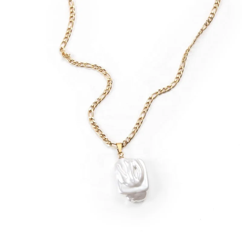18K Gold Plated Figaro Chain Baroque Pearl Pendant Stainless Steel Necklaces For Ladies Jewelry
18K Gold Plated Figaro Chain Baroque Pearl Pendant Stainless Steel Necklaces For Ladies Jewelry