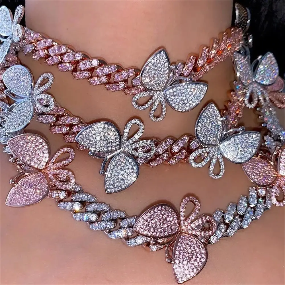 12mm Hip Silver Plating Hops Bling Crystal Rhinestone Butterfly Necklace Iced Out CZ Cuban Chain Butterfly Choker Necklace
12mm Hip Silver Plating Hops Bling Crystal Rhinestone Butterfly Necklace Iced Out CZ Cuban Chain Butterfly Choker Necklace