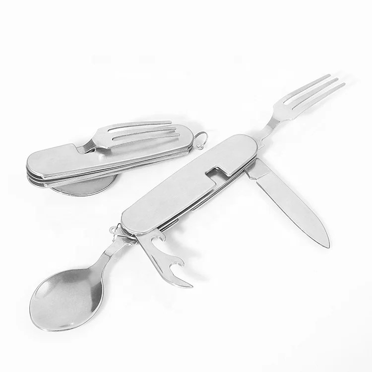 4 in 1 stainless steel portable outdoor travel camping cutlery knife fork spoon set, Silver
4 in 1 stainless steel portable outdoor travel camping cutlery knife fork spoon set, Silver