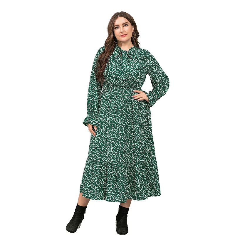 Plus Size Women's Skirt Autumn Round Neck Chiffon High Waist Spotted Large Pendant Stitching Dress, Picture
Plus Size Women's Skirt Autumn Round Neck Chiffon High Waist Spotted Large Pendant Stitching Dress, Picture