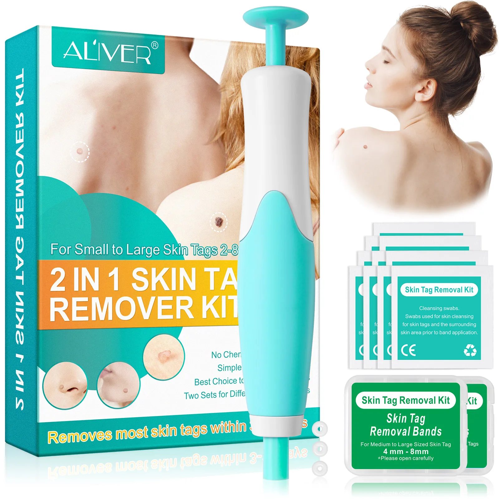 ALIVER Green Blue Orange Safe and Painless Face Care Mole Wart Tool For Small To Medium Blue Skin Tag Removal Kit
ALIVER Green Blue Orange Safe and Painless Face Care Mole Wart Tool For Small To Medium Blue Skin Tag Removal Kit