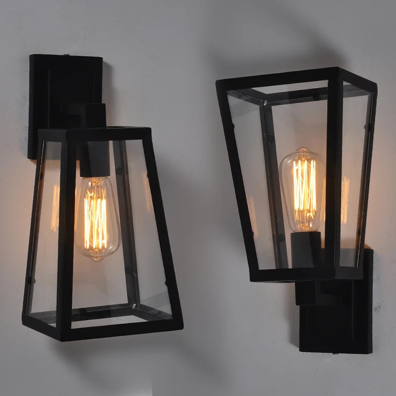 Retro Industrial Wall lamp Antique Matte Black Iron Lantern Outdoor Wall Sconce hotel