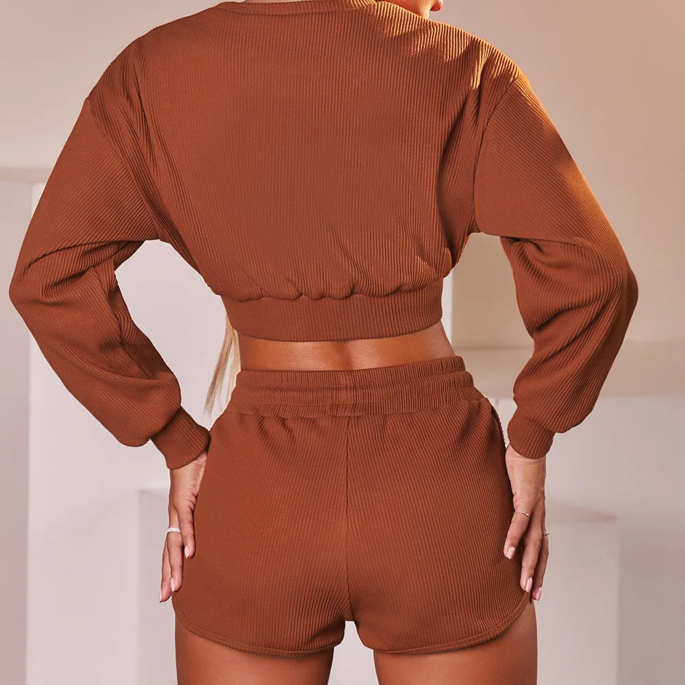 Casual Fashion Long Sleeved Crop Top and Shorts Pant Set Brown 2Pcs Two Pieces Gym Fitness Sport Set Shorts, 6colors
Casual Fashion Long Sleeved Crop Top and Shorts Pant Set Brown 2Pcs Two Pieces Gym Fitness Sport Set Shorts, 6colors
