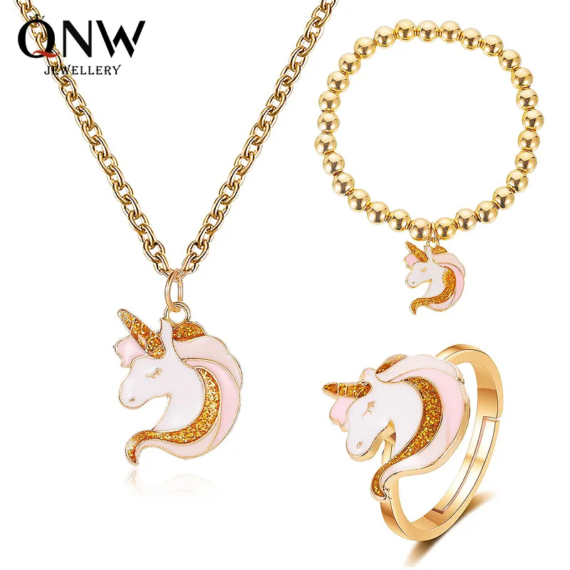 2020 new cartoon jewelry cute unicorn necklace stretch bracelet ring cross-border hot jewelry, Picture shows 
2020 new cartoon jewelry cute unicorn necklace stretch bracelet ring cross-border hot jewelry, Picture shows
