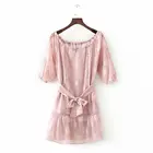 Wholesale summer pretty women chiffon sexy pink dot short frock dress