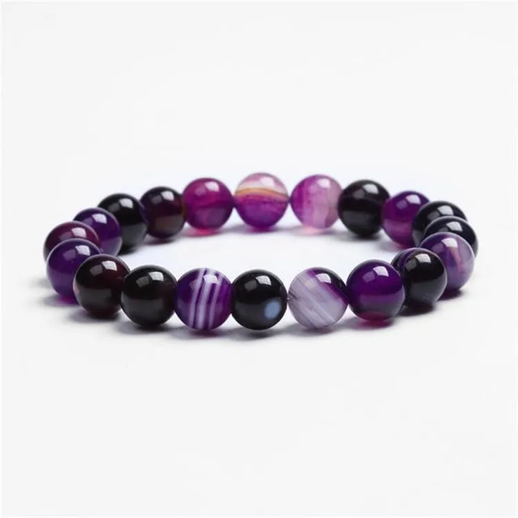 

Amazon Hot Selling Fashion Purple Striped Natural Agate Bracelet Accessories 2021 High Quality Purple Agate Bracelets