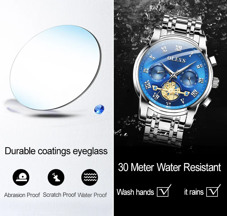 OLEVS Brand Wrist watch Real Three-Eye Fashion Business Sports Style Timing Quartz Core Stainless steel waterproof Men's Watches