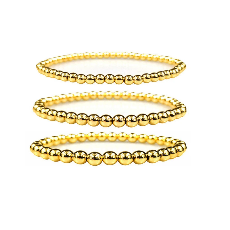 

Stainless Steel Bead Women Bracelet 14k Gold Plated Real Gold Vaccum Plated Bead Ball Stacking Stretch Bracelet