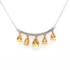 Five Yellow Amber Waterdrop Design Silver Bijou Pendant Statement Necklace